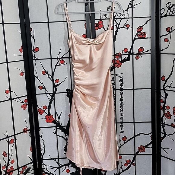 Miss Circle Montego Ruched Satin Side Slit Dress - Picture 2 of 11